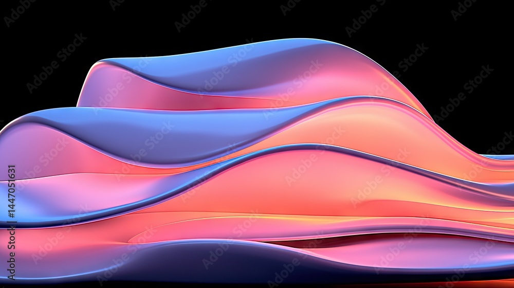 Aufkleber abstract rendered waves layered with vibrant gradients and a dark background