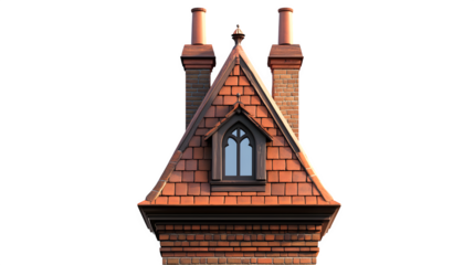 A realistic rendering of an English Tudor style chimney with decorative brickwork, isolated on Transparent background.