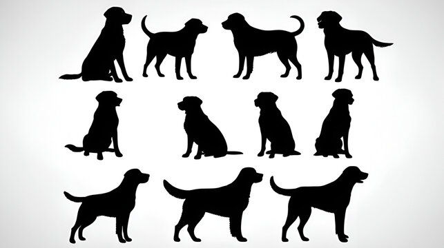labrador retriever dog breed black silhouette logo set