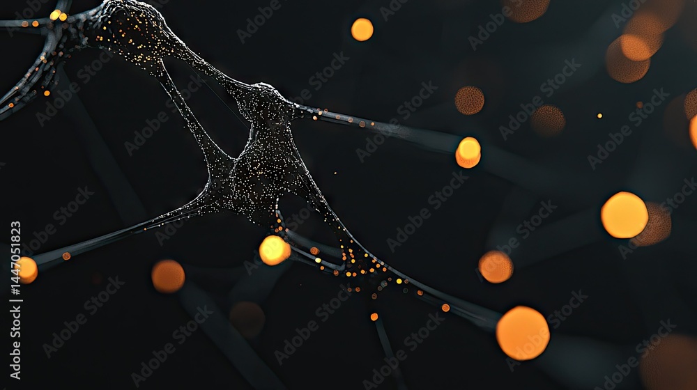 Poster abstract network with glowing particles against a dark background