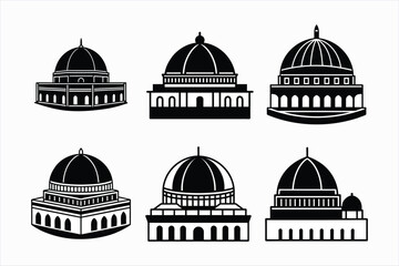 Obraz premium dome of the rock and western wall vector illustration set
