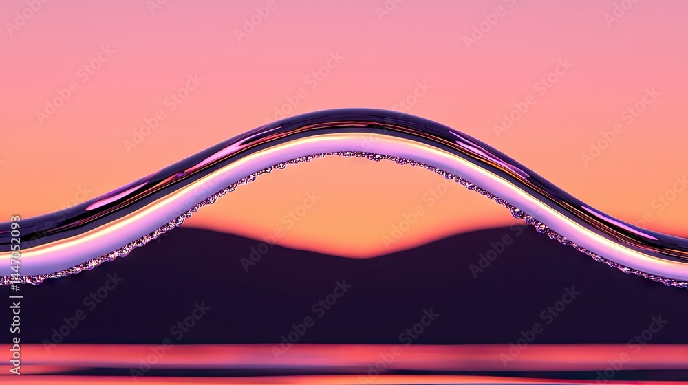 Poster the reflective curved surface with droplets against gradient background
