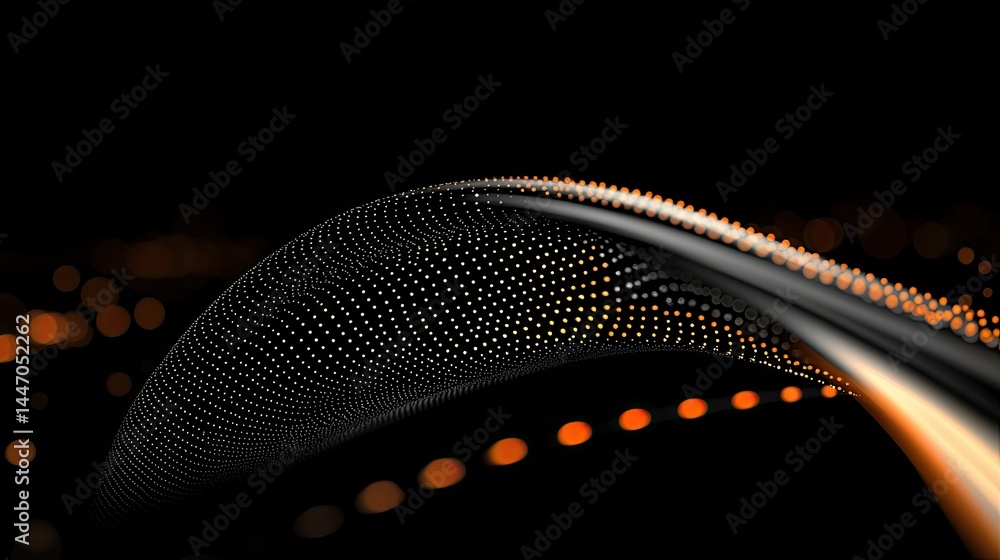 Poster abstract design composed of flowing lines and glowing dotted particles