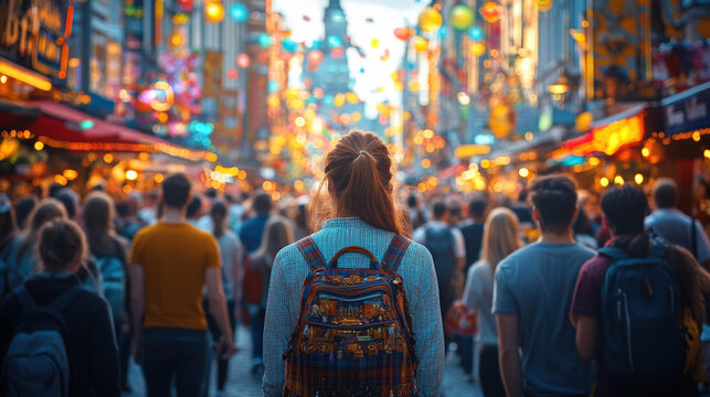 Woman in a bustling city street