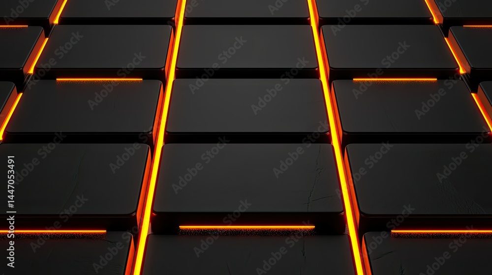 Poster illuminated black squares arranged in a repeating geometric pattern