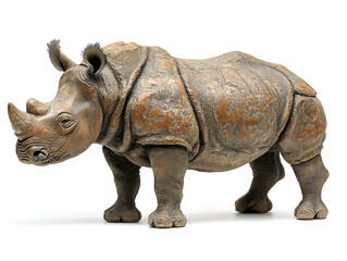 Fototapeta premium A huge, horned rhinoceros, a large grey mammal also called a rhino, is isolated on a white background