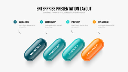Consulting Development Frame Template Vector Illustration. Financial Introduction Four Option Diagram Presentation Design. Investor Proposal 4 Step Infographic Slideshow Layout.