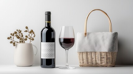 Naklejka premium Wine Bottle Glass Picnic Basket