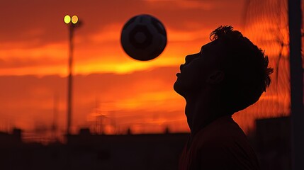 A soccer player silhouettes in front of a beautiful sunset
