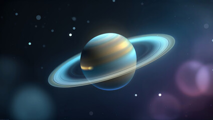 Naklejka premium A serene depiction of Saturn, showcasing its stunning rings in a dark space environment.