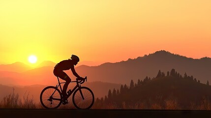 Fototapeta premium A silhouette of a cyclist riding a bicycle during sunset hours