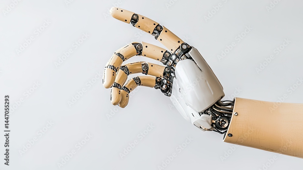Poster a robotic hand is pointing with the index finger upwards