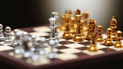 chess pieces on the chessboard in game 3D rendering