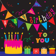 birthday card with birthday cake and presents design