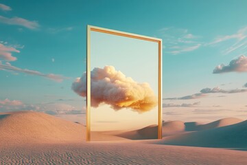 Golden frame against a peaceful landscape
