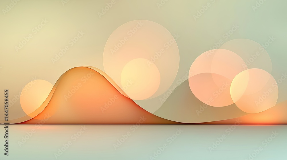 Poster an abstract composition featuring orange waves and translucent circular shapes