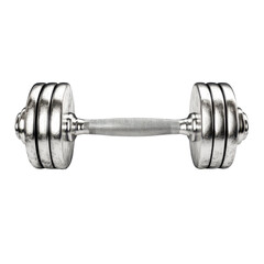 Fototapeta premium Horizontal, isolated image of a barbell with metal weights. The background is plain black.