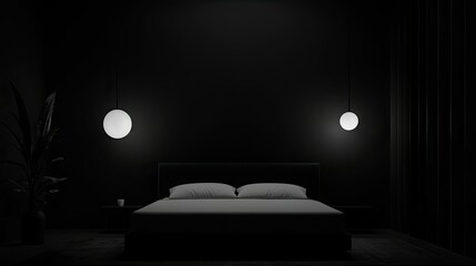 A modern bedroom scene featuring a bed and ambient lighting