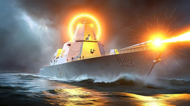 Railgun Launches Projectile From Futuristic Naval Destroyer Generative AI