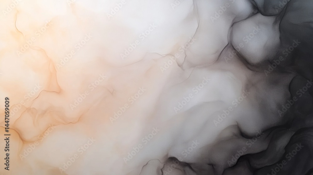 Poster close-up side-angle view of a modern abstract painting featuring black and silver gradients on a whi