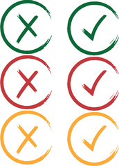 Check Mark and X Painted with Dry Brush on Rough Texture Icons