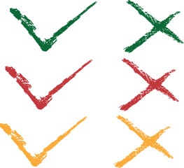 Check Mark and X Painted with Dry Brush on Rough Texture Icons