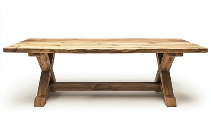 Handcrafted oak table isolated on white background
