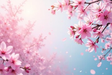 Fototapeta premium Soft watercolor sakura, pastel hues, scattered blooms , watercolor, pattern