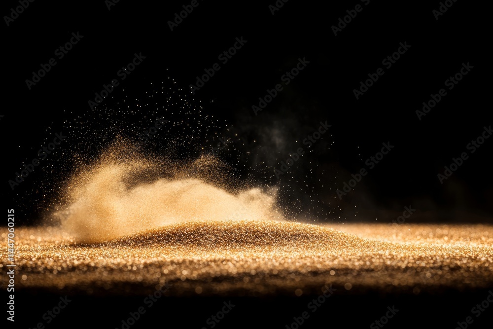 Poster a circle of golden glitter sparkles illuminates a pitch-black background, radiating soft light and c