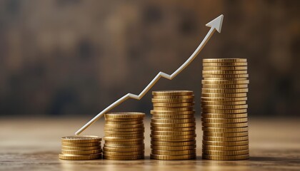 Growth trends represented by coins and an upward arrow in a modern setting