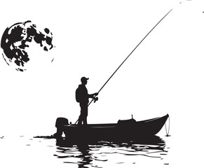 Silhouettes of Men and Dogs Fishing