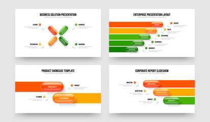 Financial Profile 4 5 2 3 Option Infographic Frame Design Collection. Advertising Strategy Four Five Two Three Element Diagram Slideshow Template Vector Illustration Set.