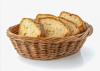 Basket of slices of whole grain bread isolated