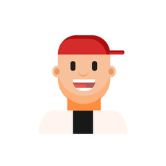 Smiling cartoon boy wearing a red cap backwards and a white shirt. Flat vector character in minimal style, isolated on white background. Perfect for avatars, stickers, and kids content