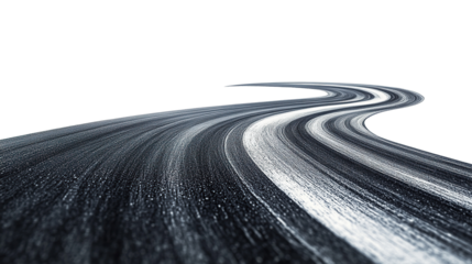 Empty asphalt highway winding on transparent background. PNG