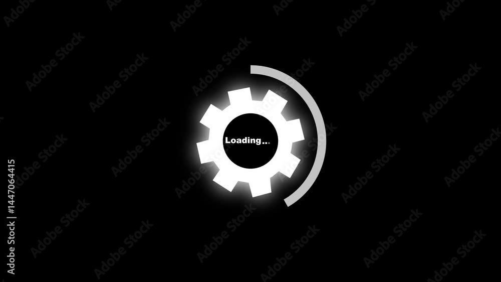Poster loading icon with gear icon. on black background, operating system upgrade concept, software updatin