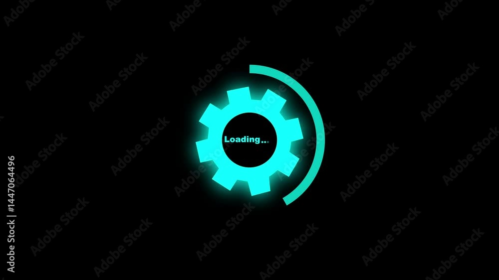 Poster loading icon with gear icon. on black background, operating system upgrade concept, software updatin