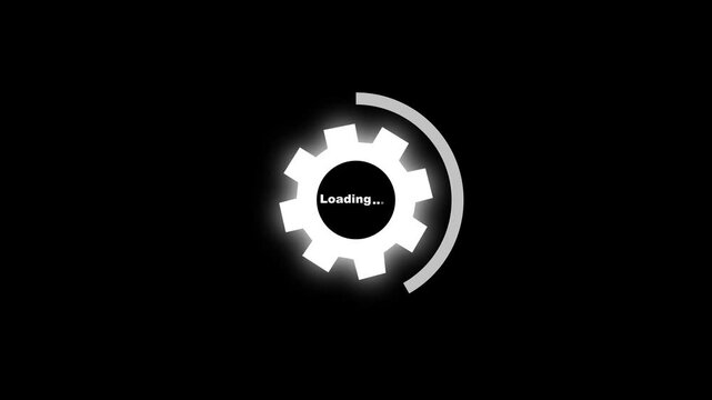 Loading icon with gear icon. on black background, Operating system upgrade concept, software updating and process , update modern functions, Setting updating icon animation video