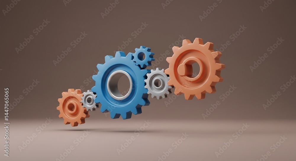 Aufkleber gears interlocking showing connection and process concept