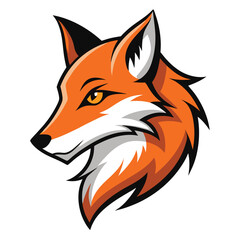 Obraz premium Cartoon fox head shows orange fur and intense yellow eyes over a white background