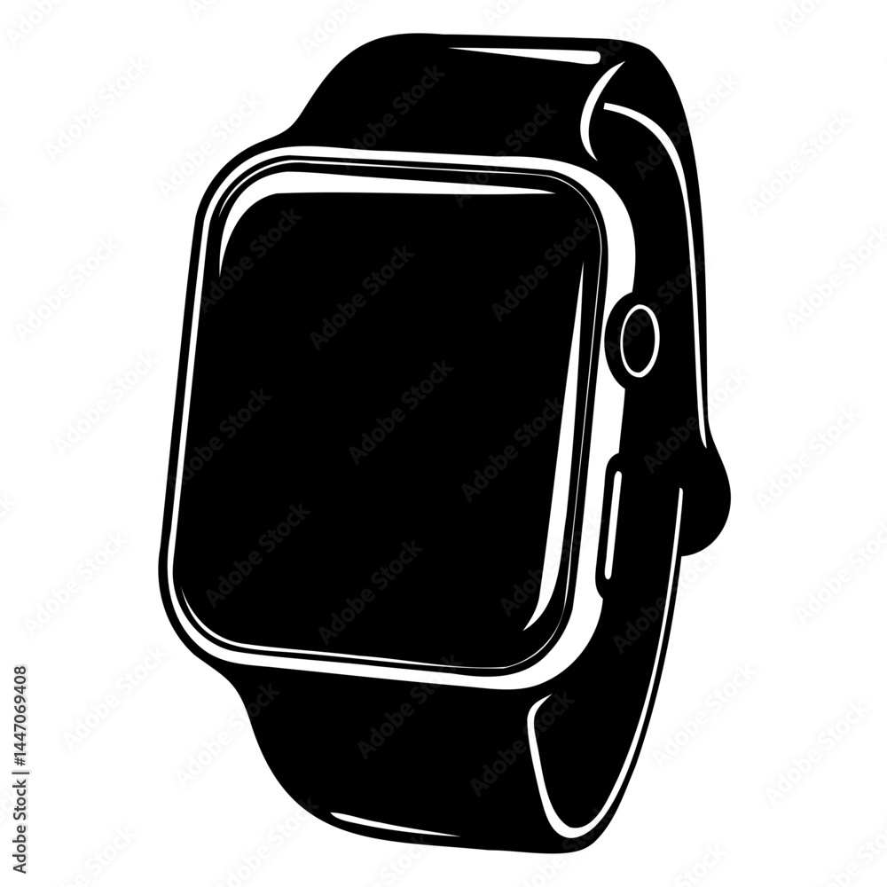 Poster black and white smart watch vector illustration for technology and wearable device design projects u