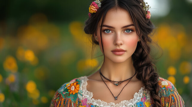 Young woman with flowers in hair