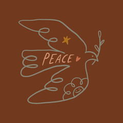 Hippie bohemian dove bird groovy postmodern funky font boho peace and love symbol. Perfect for posters, t shirts, collages, clothing, music albums and more. Vector clip-art illustration, isolated