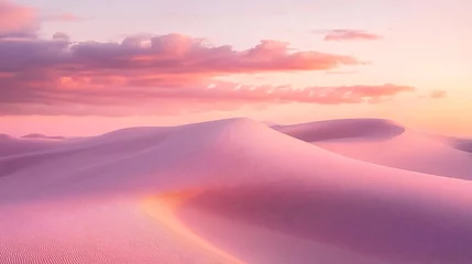 Gardinen A tranquil desert landscape bathed in a soft, pastel sunset. © Indian