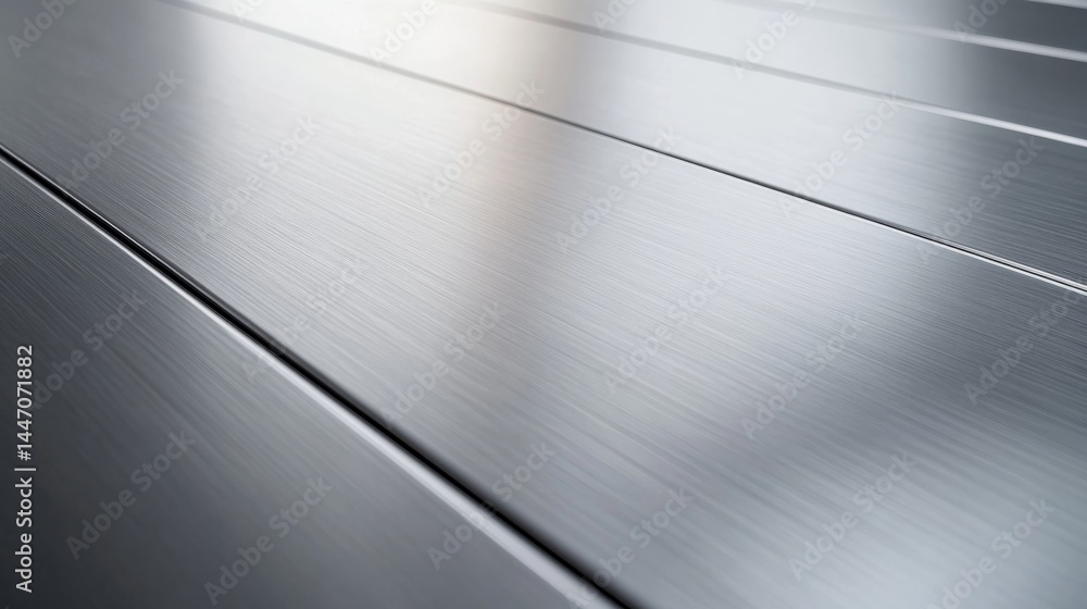 Poster brushed metal surface features a radial gradient pattern and shiny finish, providing a contemporary 