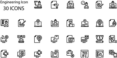 Vector Engineering Icons Set. 30 Minimalist Technical Symbols for Industrial Designs.