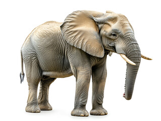 Obraz premium A big gray elephant, a wild mammal isolated on white, showcases its trunk and tusks