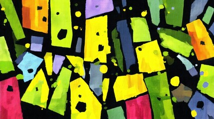 Abstract Mosaic of Colorful Rectangles and Circles with Bold Black Outlines in Vibrant Composition