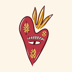 Vintage heart with eye postmodern freaky cool funny doodle sacred Valentines love doodle character. Hand-drawn illustration of burning holy heart fire. Antique vintage retro vibe inspired poster or