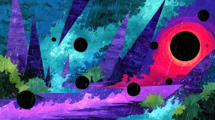 Vibrant abstract painting of cosmic scene with planets, colorful nebulae, and starry sky in an imaginative space landscape